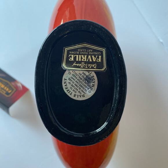 Dale Tiffany Hand Blown Art Glass Vintage Vase 7” Orange Green Yellow Decor - Picture 8 of 9